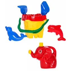 Sandburg-Set, Eimer, Sieb, Bonbonformen, Schaufel, Rechen, 7-teilig.