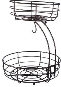 Inspire Daily Merch Countertop Fruit Basket Bowl With Metal Wire And Banana Hanger Storage Holder black