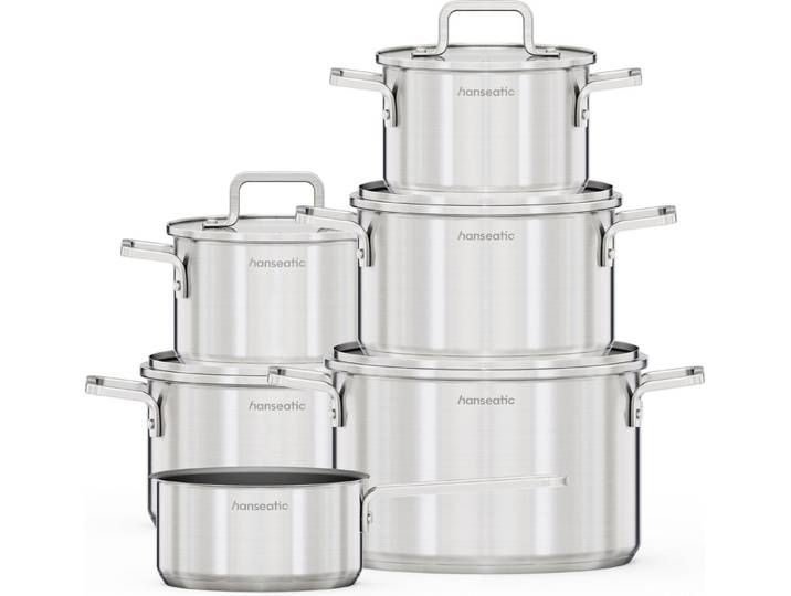 Hanseatic Topf-Set DAILY, mit Antihaftbeschichtung, Edelstahl 18/10 (Set, 11-tlg., Stielkasserolle 16 cm, Kochtopf 2x16/2x20/1x24 cm), für alle Herdarten, Induktion