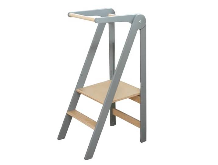 Leg&Go Montessori klappbarer Lernturm mit höhenverstellbarer Plattform - komplett montiert und sofort einsatzbereit. (Grau)