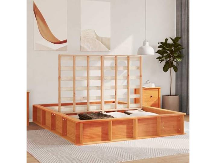 KTHLBRH Doppelbett 150 x 200 cm, Kiefer massiv Plattformbasis, modernes Design, Naturholz, robuste Struktur