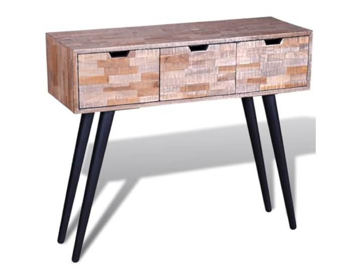 Favemtsl Konsolentisch Altholz Teak mit 3 Schubladen 87x31x75cm Schmaler Beistelltisch aus Recycelten Teakholz mit stabilen Eisenbeinen für Flur und Wohnzimmer.