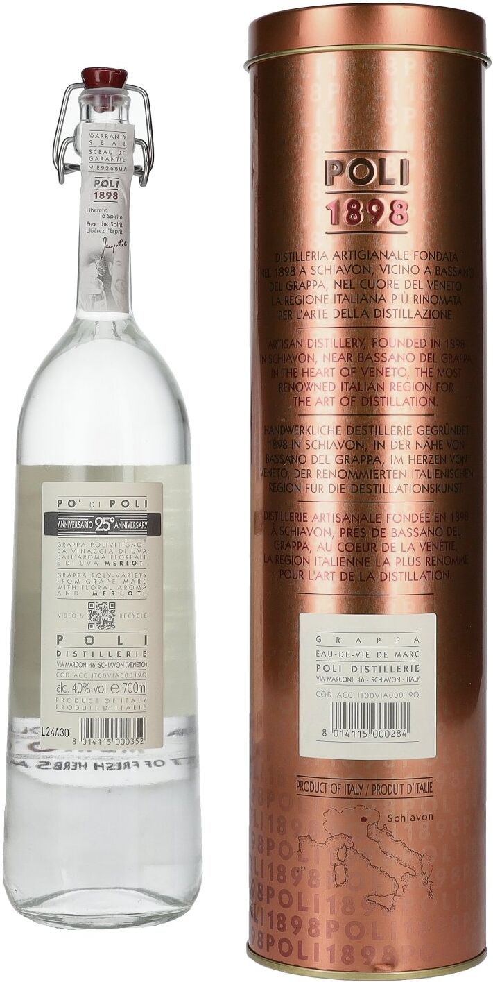 Poli Po' Di Poli Grappa 25 Anniversario Merlot 40% Vol. 0,7l in Tinbox