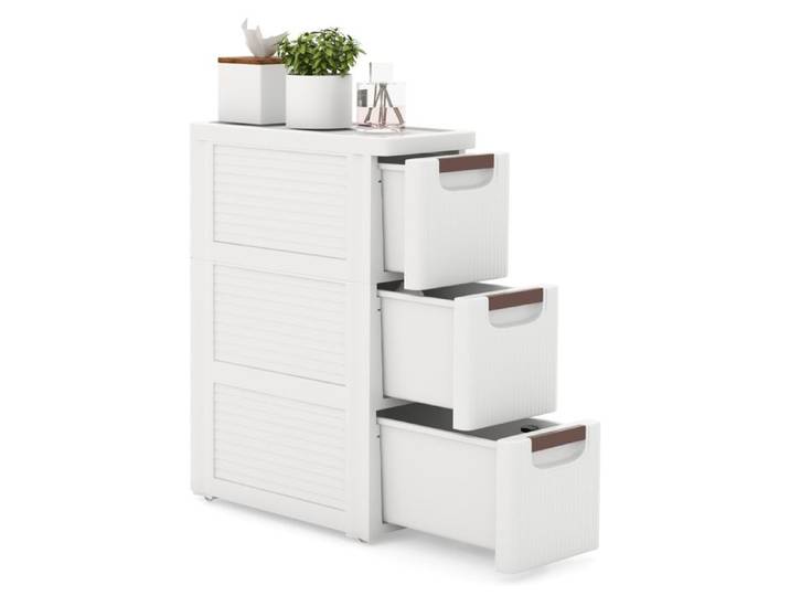 GOPLUS Commode à Roulettes Etroite en Plastique Mince à 3 Tiroirs-Poignées-Roues Intégrées-Organisateur de Rangement Mobile