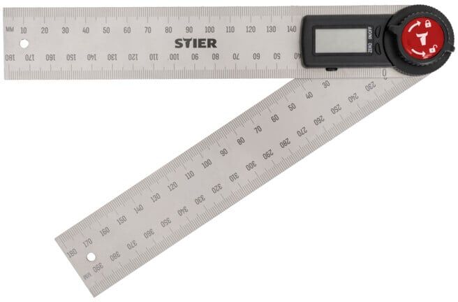 Rapporteur d'angle numérique STIER SDW 200, écran LCD ±0,3°, acier inoxydable, 200 mm (904828)