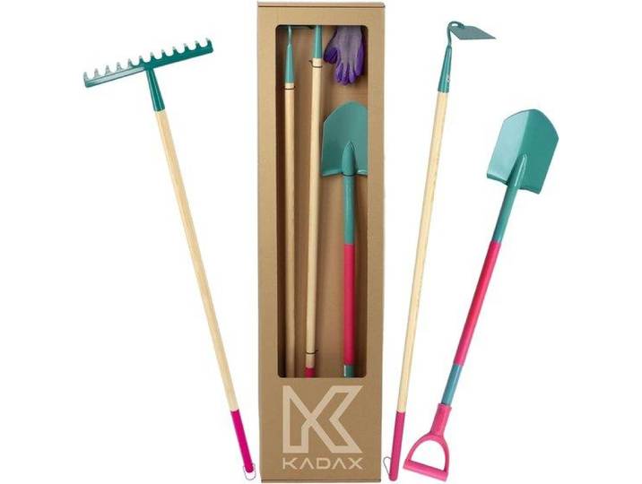 KADAX Set d'outils de jardinage \ Orum\ \, bêche\, râteau et binette en métal\, \, gants inclus\, pelles & bêches