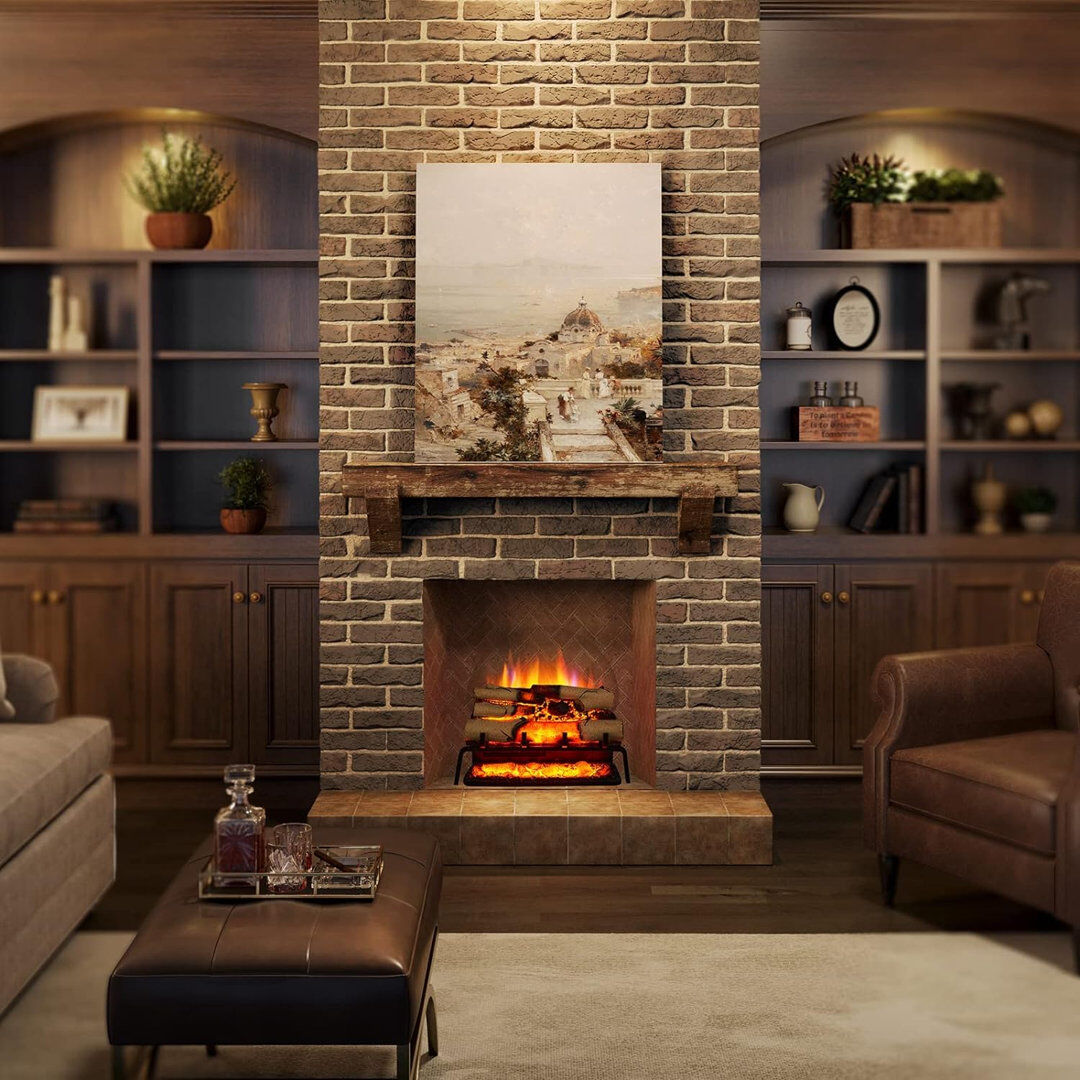 FLAMME 23" Electric Basket Fire with Log Set, Remote Control White Birch 50.5cm H X 58cm W X 24cm D