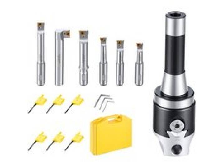 VEVOR Tête à Aléser R8 50,8 mm 7/16 à 4-1/2 pouces Outil d'Alésage Queue R8 pour Fraiseuses et Perceuses à Colonne, Coffret avec 6 Barres Indexables, Réglage Précis du Diamètre, Trempé et Rectifié