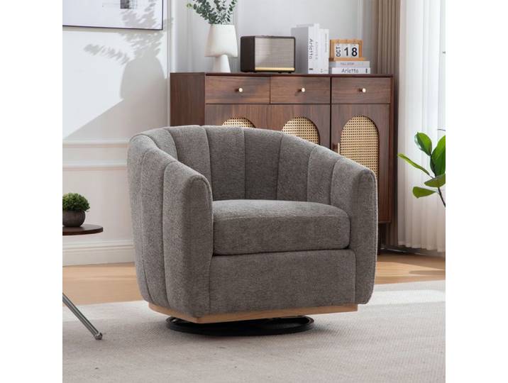 Fauteuil - SOGEU - forme courge - revêtement chenille - pied métal - rotation 360°