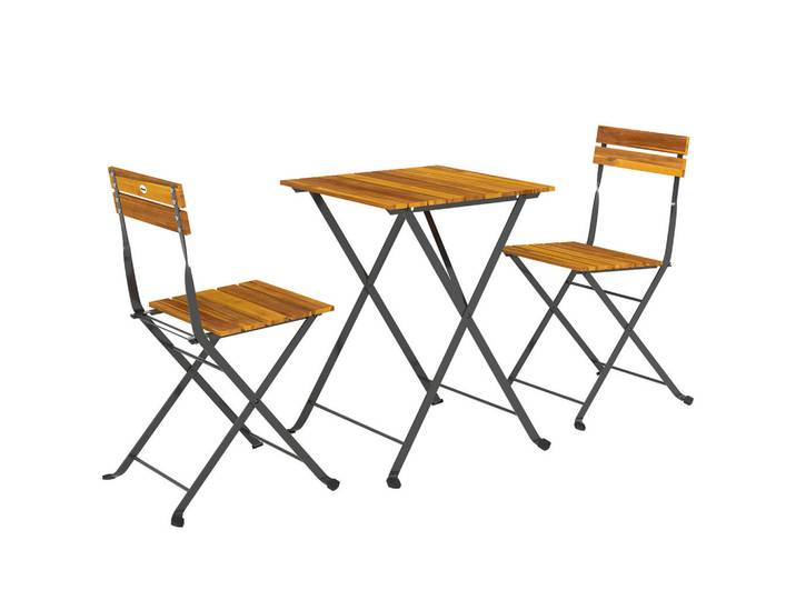 Outsunny Bistrotisch-Mit-2-Stühlen 3er Set Akazienholz Stahl Teak, Teakfarben, Metall, 3-teilig, rechteckig, Gartenmöbel, Gartengarnituren, Gartenmöbel-Sets