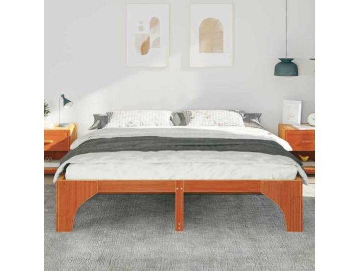 KTHLBRH Bett Kiefer massiv braun 180 x 200 cm Lattenrost, modernes Design, einfache Wartung, Traglast 200 kg