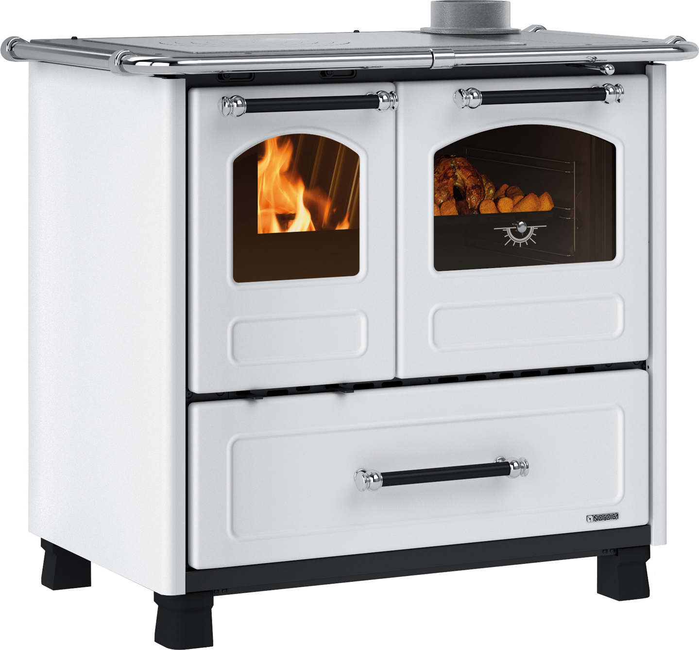 La Nordica Family 4,5, Freistehende Feuerstelle, Geschlossen, Brennholz, Weiß, Drinnen, Horizontal