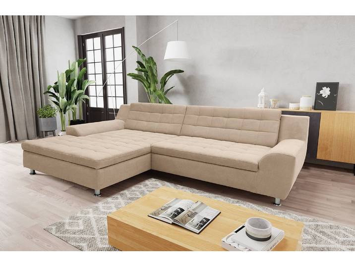 Ecksofa Kleta mit Longchair Beige Microfaser Savi 304 x 84 x 200cm Longchair davorstehend links Modern