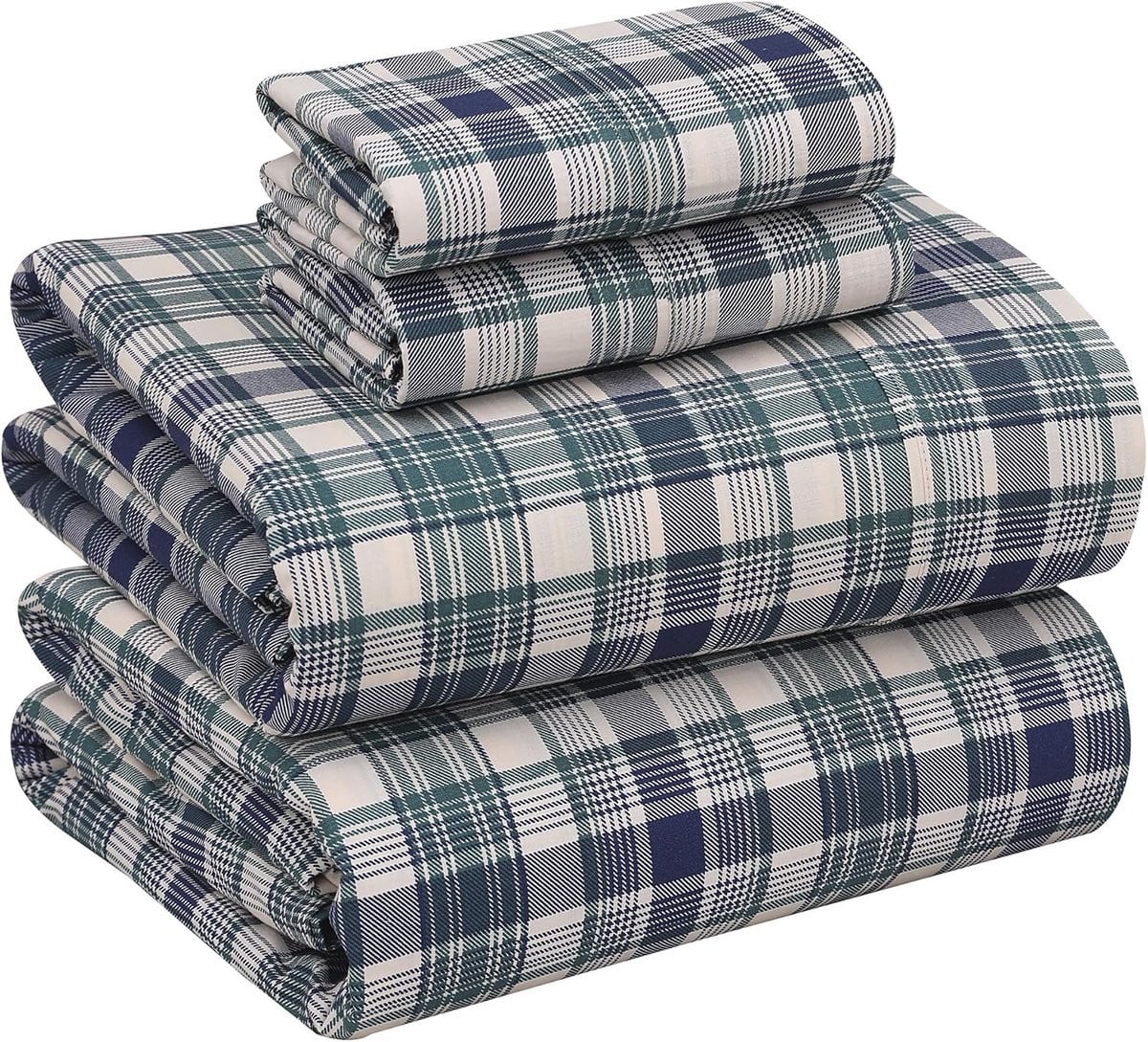 Katoenen Percal Beddengoed Set Kingsize - Groenblauw Geruit - 100% Katoen