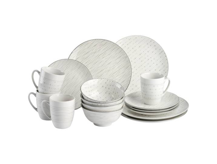 Ritzenhoff Breker Kombiservice Lahti, Grau, Weiß, Keramik, 16-teilig, 350 ml, 30x24x36 cm, Geschirr, Geschirrsets, Kombiservice