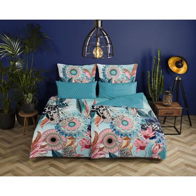 Wendebettwäsche HIP "MAXIMILIAN", blau (türkis), B/L: 135cm x 200cm, 1 Stk., 1 Stk., Satin, B/L: 80cm x 80cm, 2 Stk., Satin, Obermaterial: 100% Baumwolle, Bettwäsche, Wendebettwäsche, Mako-Satin, 135x200, Reißverschluss, Wendeoptik, Mandala, Türkis