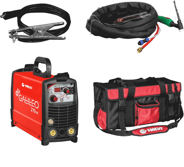 Helvi Galileo TIG219 HF - Poste à souder Inverter (MMA, TIG HF ou LIFT) + Kit sac,  à courant continu (DC)