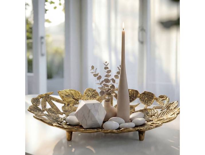 Bol décoratif feuilles 31 x 8 x 49cm Doré/Doré