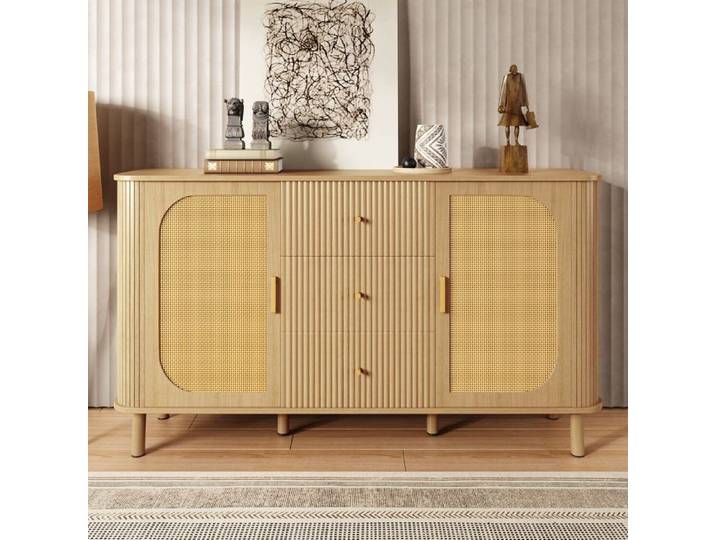 Buffet moderne 140x40x80 cm - avec 3 tiroirs et 2 portes - pieds en métal - naturel