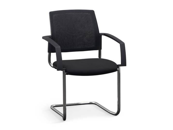 Cantilever Chairzone Self One Visit 30 Black with fixed armrests, Free swinging, New - Perfect for visitors and guests