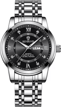 Inspire Essentials AquaLuxe Diver 30ATM Luxury Mens Waterproof Watch With Quartz Movement silver Black