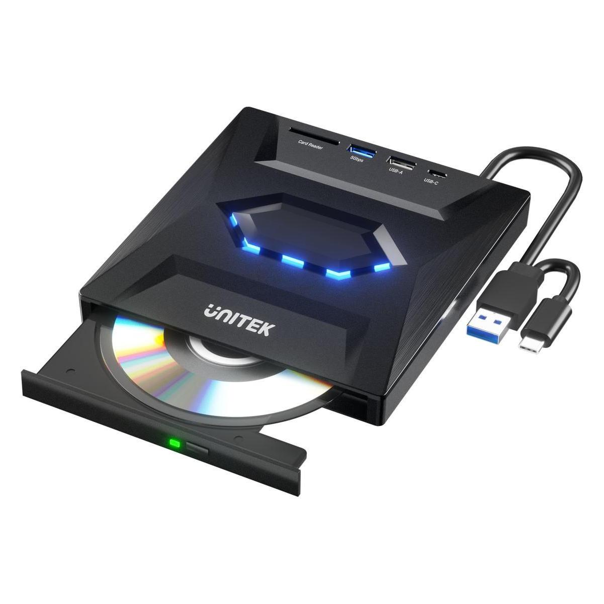 Unitek Odtwarzacz DVD Nagrywarka zewnętrzna DVD/CD, Hub USB 5Gbps, czytnik kart SD (CD Brenner, DVD Brenner) (T1037A01)