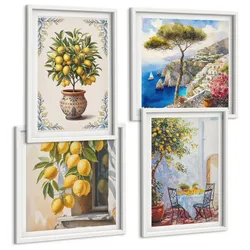 BILDER SET 4er Set - 50x50 cm & 40x60 cm Weißer Rahmen - Zitronenbäume in der Sonne