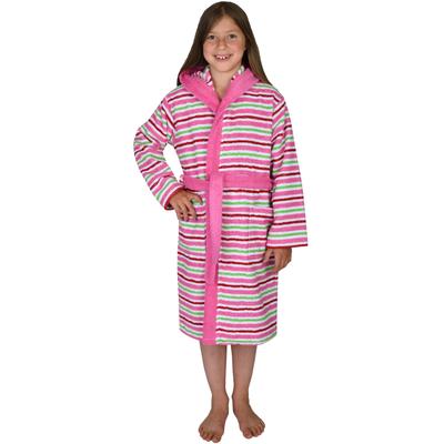 Kinderbademantel WÖRNER "Ringel" Gr. 164, lila (orchidee), L:95cm, Baumwoll-Webfrottier, Hausmäntel, Streifenmuster, mit Taschen, maschinenwaschbar, trocknergeeignet