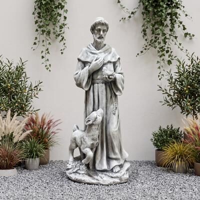 Kodotan sofa Magnesium Oxide Saint Statue With Lamb Weatherproof Religious Sculpture Garden Church Decor Ornament