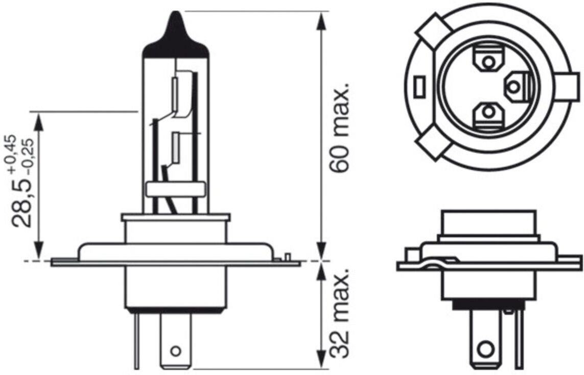 Glühlampe Halogen BOSCH H4 Plus 90% 12V, 60/55W, 1 Stück
