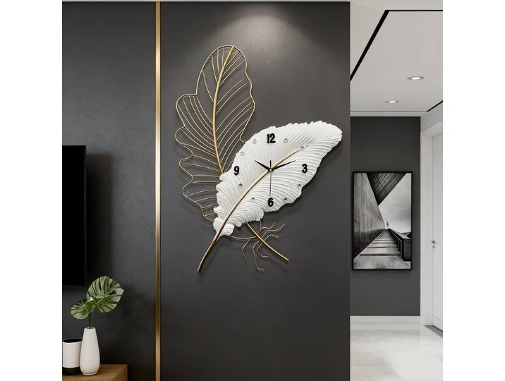 Horloge murale en plumes, horloge murale d'art moderne, horloge murale esthétique, horloges murales silencieuses, minimalistes, élégantes, pour salon, avec décoration lumineuse