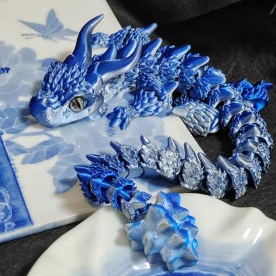 Quick Pick Pro Printed Articulated Dragon Toy Movable Joint Flexible Desk Ornament lce Blue