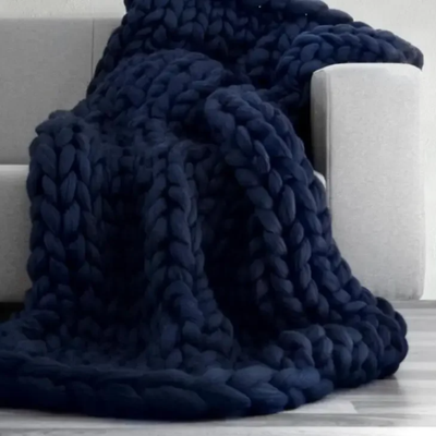 HomeDecorAndMore LLC Handmade Chunky Knit Blanket Midnight Blue medium 40x47 Inches