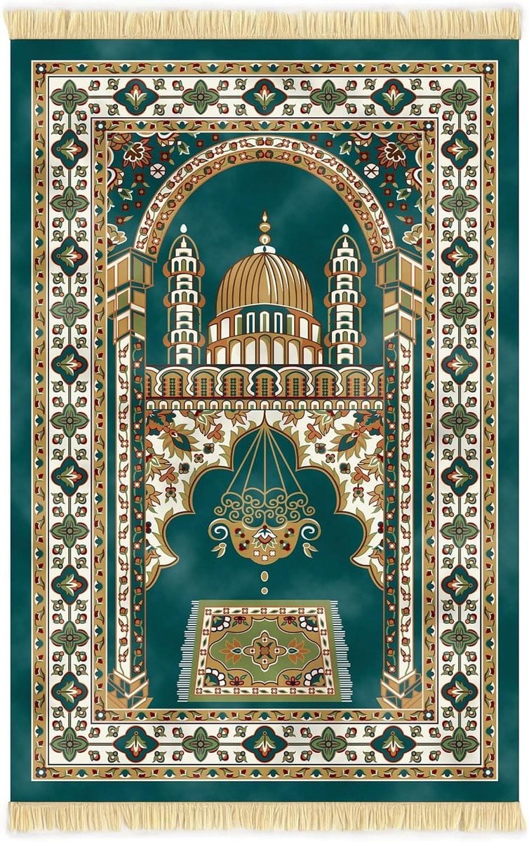 Luxe Fluwelen Gebedskleed Janamaz Sajadah voor Volwassenen - Groen - 120 x 70 cm