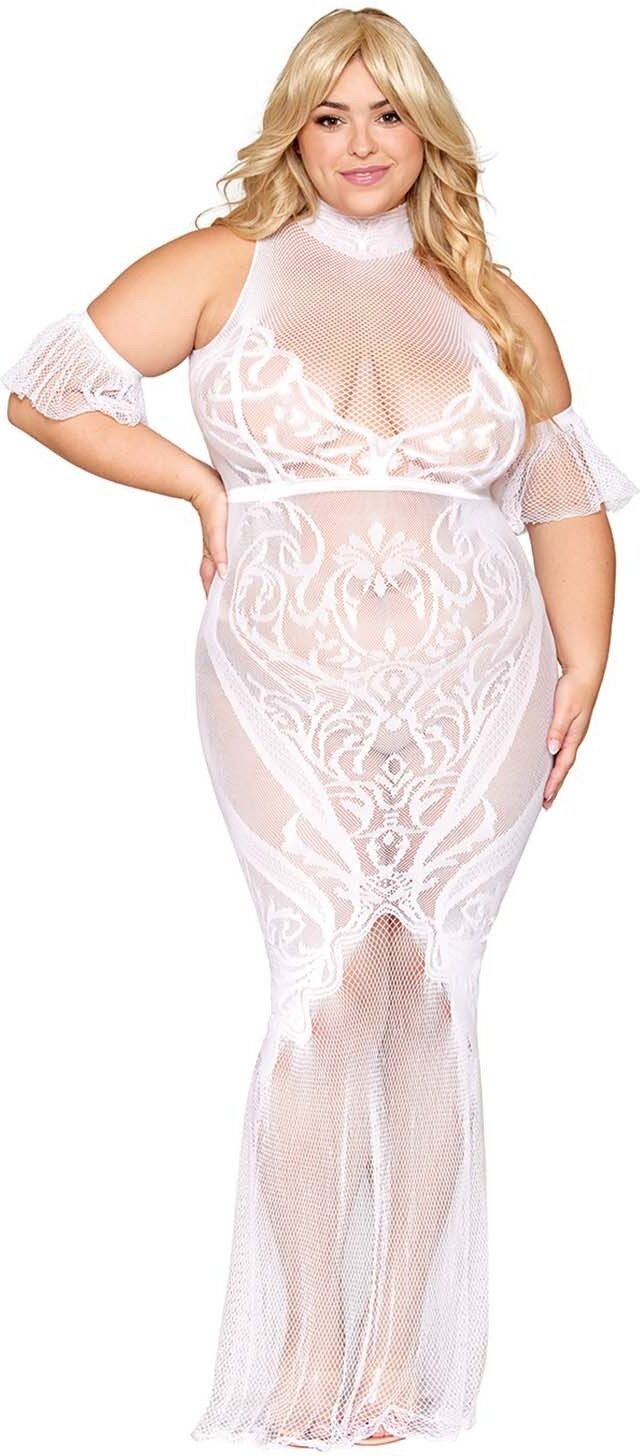 Dreamgirl Robe bodystocking, grande taille, en résille t dentelle blanche