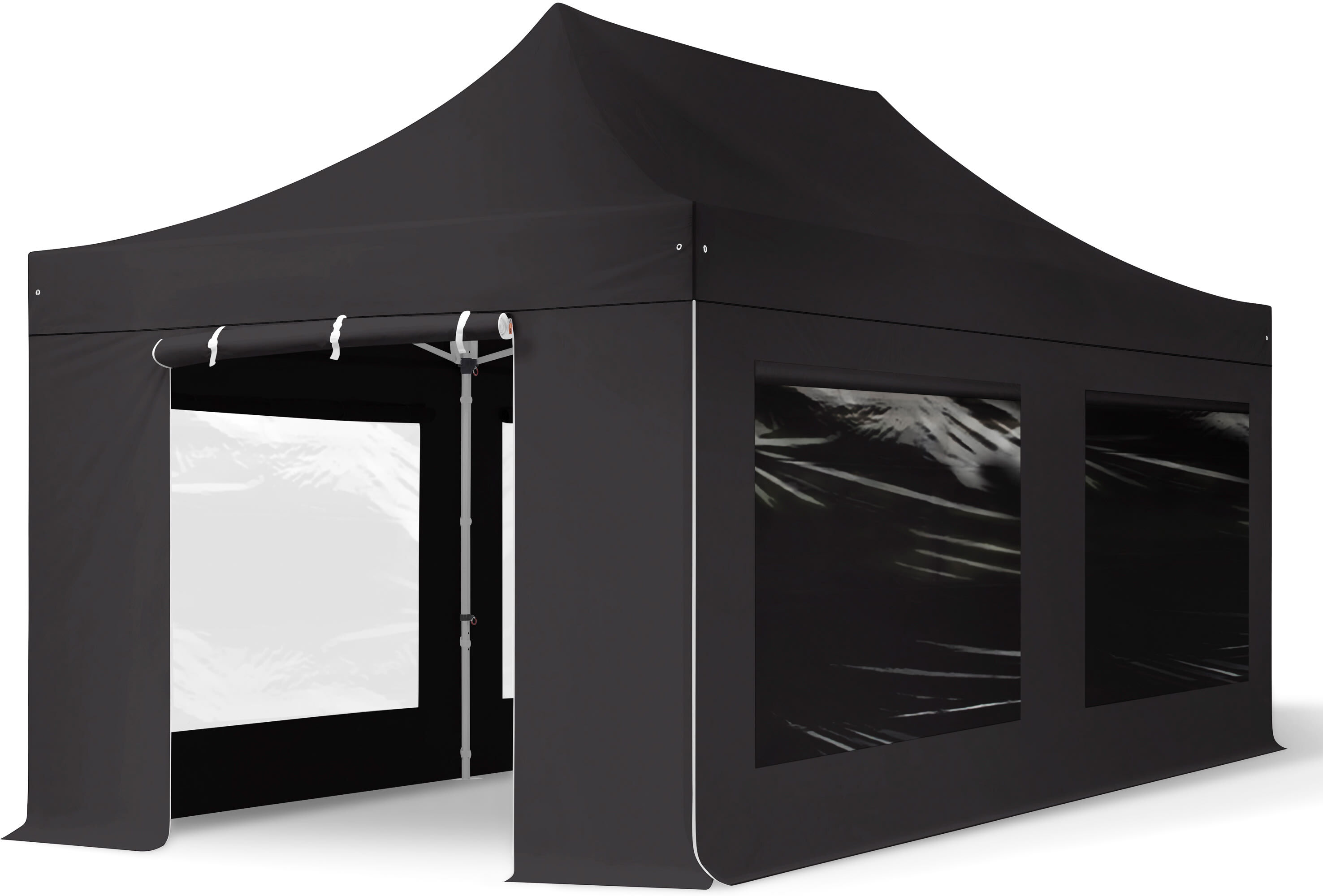 TOOLPORT 3x6m PES 800 Pop Up Gazebo PROFESSIONAL Aluminium 40 mm, incl. 4 side panels with Panorama Windows, black - (600222)
