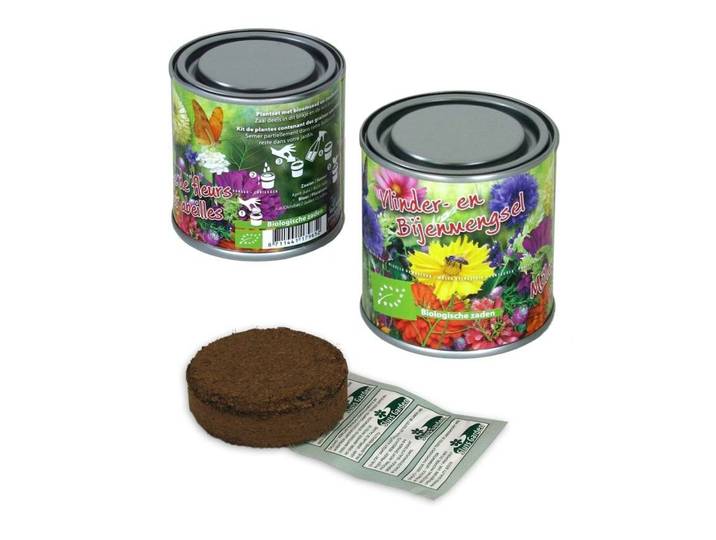 Boeketje in blik vlinder en bijen mix BIO