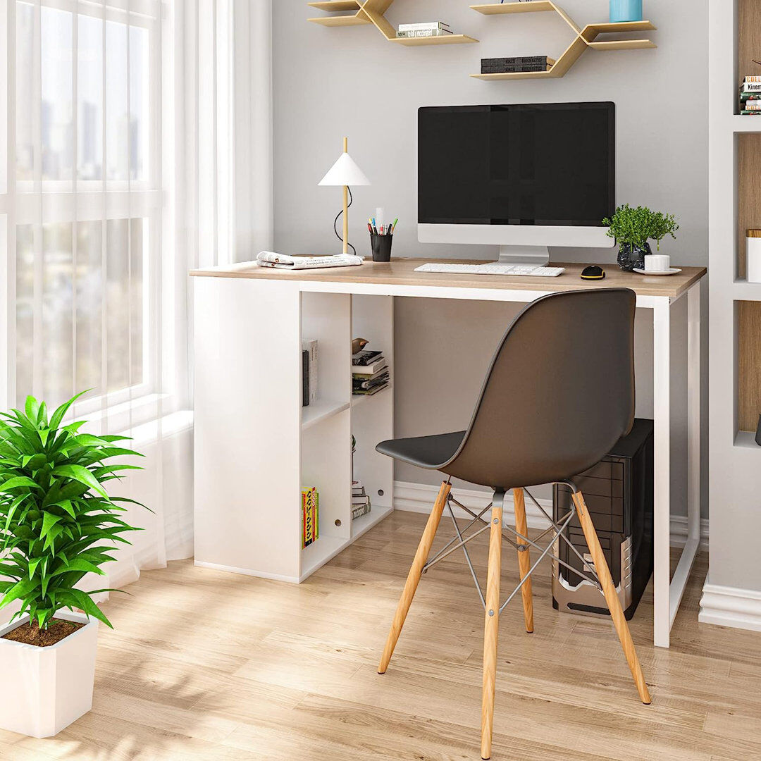 Inbox Zero Metal Base Writing Desk White/Light Oak
