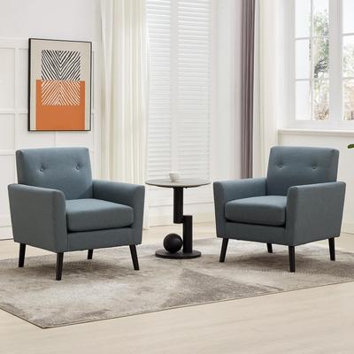 Garvee Mid-Century Accent Chairs Set of 2, Linen Upholstered Armchairs with Thicker Seat Cushions and Solid Wood Legs