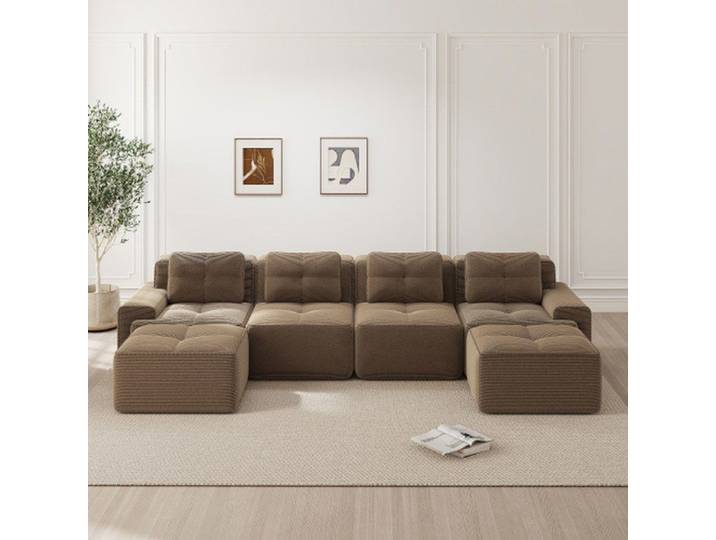 Canapé modulable u 4 places marron velours côtelé chaiselongue grand canapé confortable