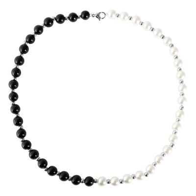 Kette ohne Anhänger ADELIA´S "Halskette aus Glas mit Perle 45 cm", schwarz-weiß (schwarz), Halsketten, Damen, 45cm, Ein Geschenk, das Freude macht