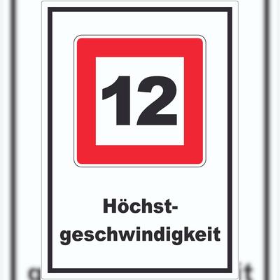 HB-Druck Höchstgeschwindigkeit 12 kmh nicht zu überschreiten Aufkleber mit Symbol und Text A1 (594x841mm)