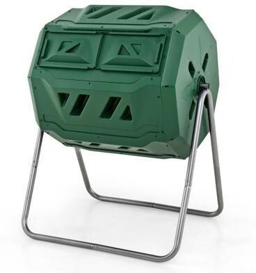 Costway 43 Gallon Rotating Compost Bin Barrel with Dual Chamber and Sliding Doors-Green