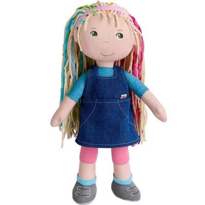 HABA 2013359001 - Stoffpuppe Auri, extralange Haare mit Regenbogensträhnen, 30 cm