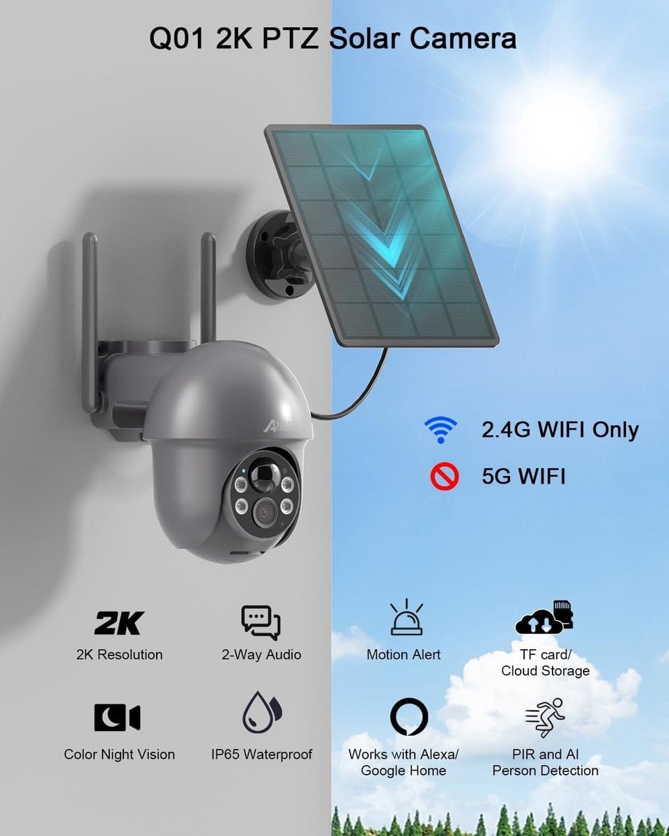 Draadloze 2K HD Bewakingscamera voor Buiten - 360 Graden Draaibaar - Grijs