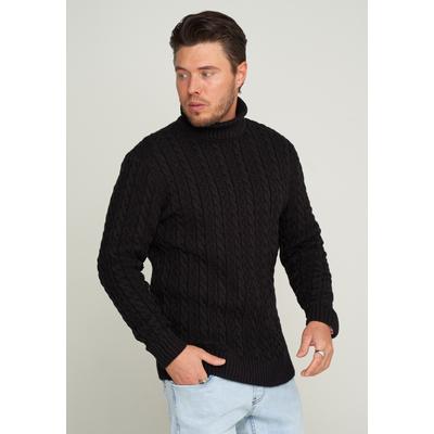 Rollkragenpullover CARISMA "CARISMA Strickpullover CRMUS", Herren, Gr. M, schwarz, Casual, regular fit, Rollkragen, Pullover Rollkragenpullover, Grobstrick Zopf-Muster
