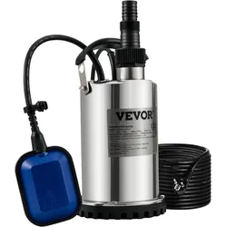 VEVOR Schmutzwasserpumpe 550W Tauchpumpe 230V Gartenpumpe Durchfluss 9500L/h Schmutzwassertauchpumpe IPX8 Auslass zuschneidbar zum Pumpen von Wasser aus Schwimmbädern Teichen Kellern
