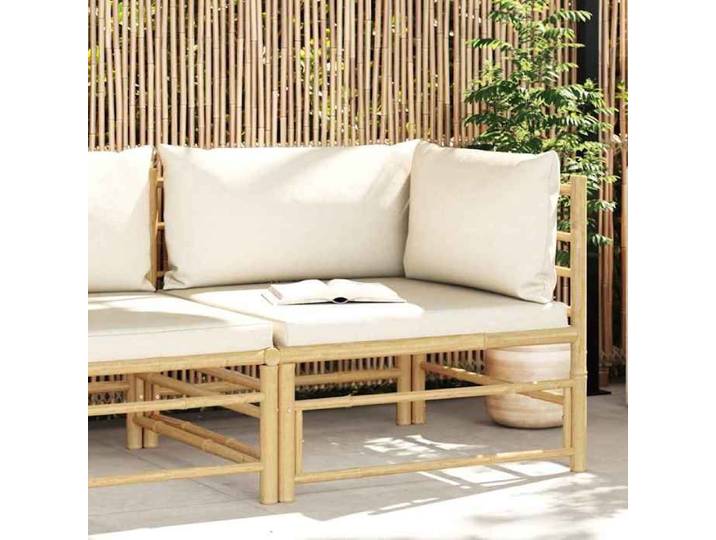 Canapé d'angle de jardin avec coussins-Salon de jardin-Sofa de jardin blanc crème Bambou 561167