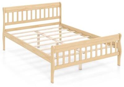 Costway Solid Wood Platform Bed Frame with Headboard Wood Slat Support Natural-Full Size