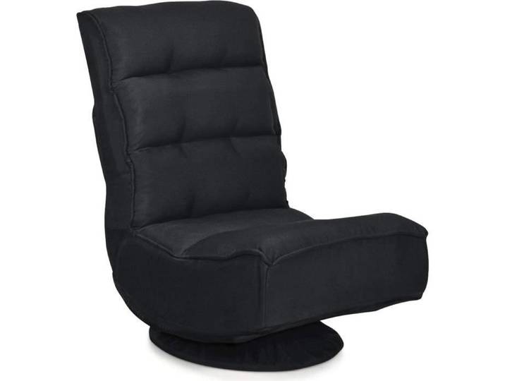 Chaise de Salon Pliable COSTWAY - Dossier Haut Réglable en 5 Positions - Tissu de Lin - Base Pivotante à 360°